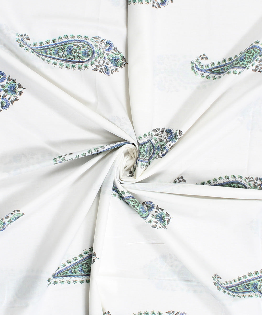 2.5m White handblock print cotton kurta cut piece