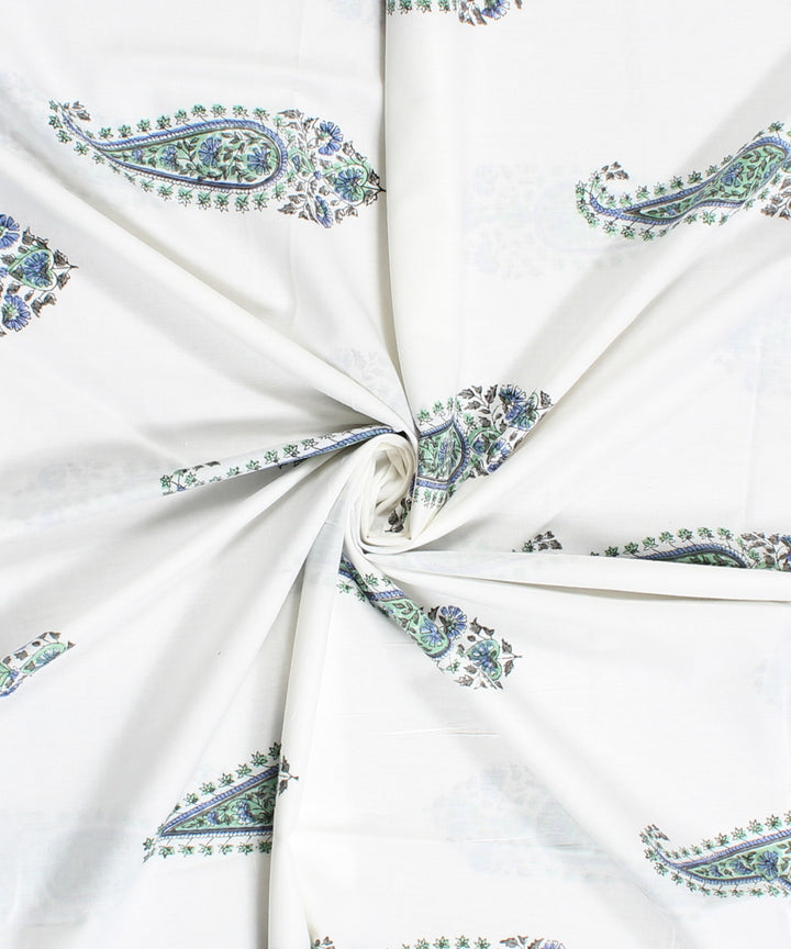 2.5m White handblock print cotton kurta cut piece