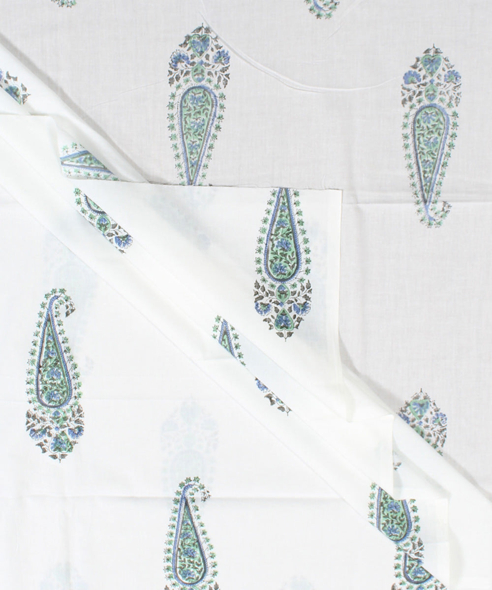 2.5m White handblock print cotton kurta cut piece