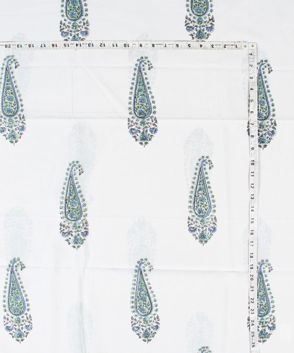 2.5m White handblock print cotton kurta cut piece