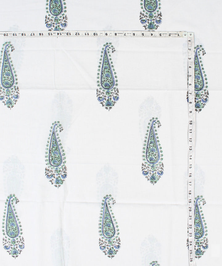 2.5m White handblock print cotton kurta cut piece