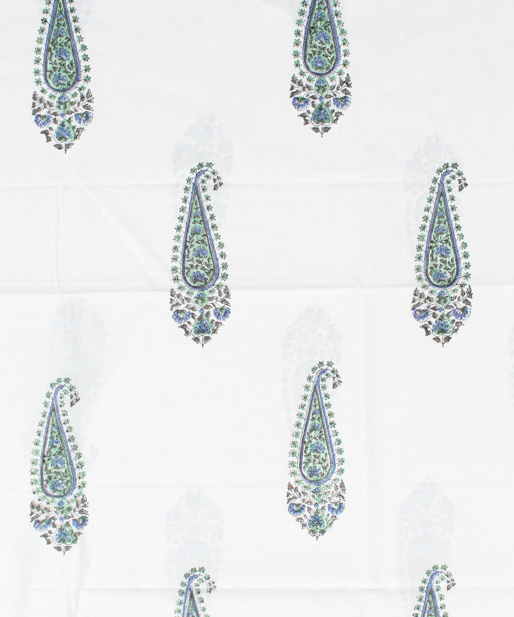 2.5m White handblock print cotton kurta cut piece