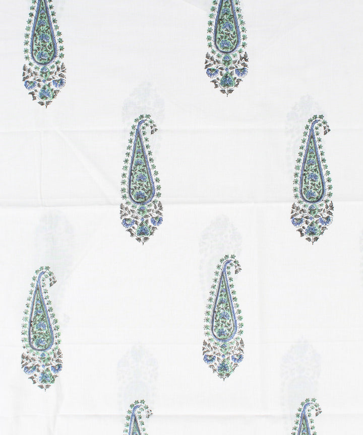 2.5m White handblock print cotton kurta cut piece