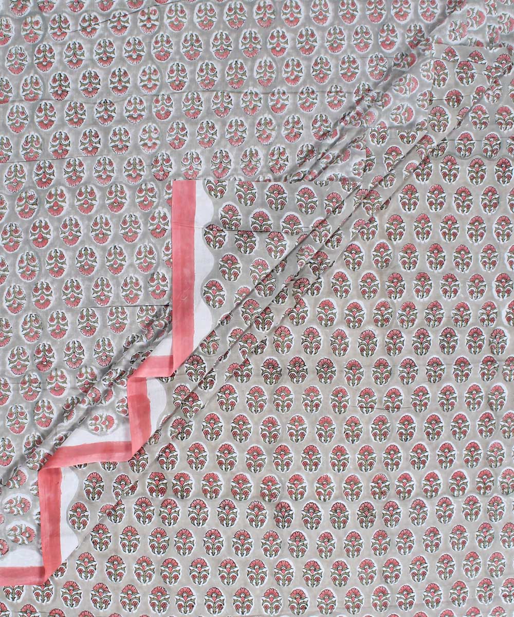 2.5m Grey hand block printed cotton kurta cut piece