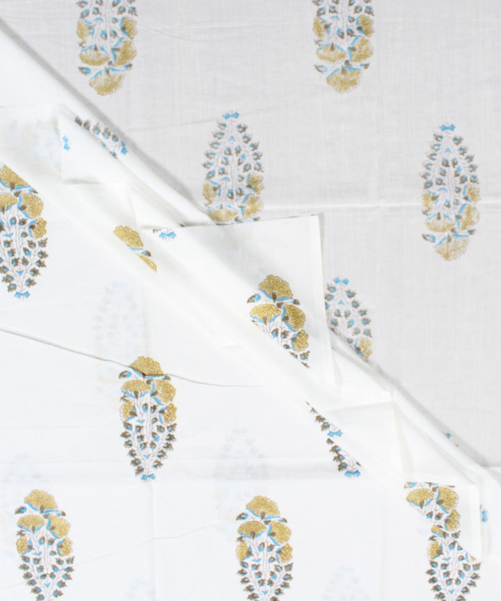 2.5m White hand block print cotton kurta cut piece