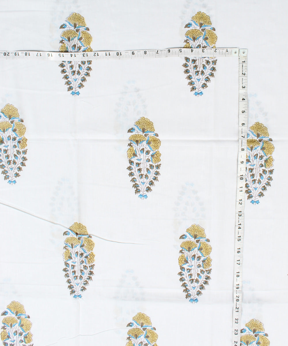 2.5m White hand block print cotton kurta cut piece