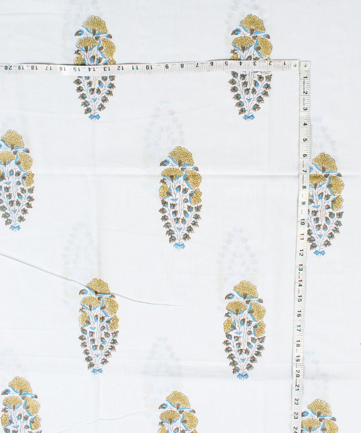 2.5m White hand block print cotton kurta cut piece