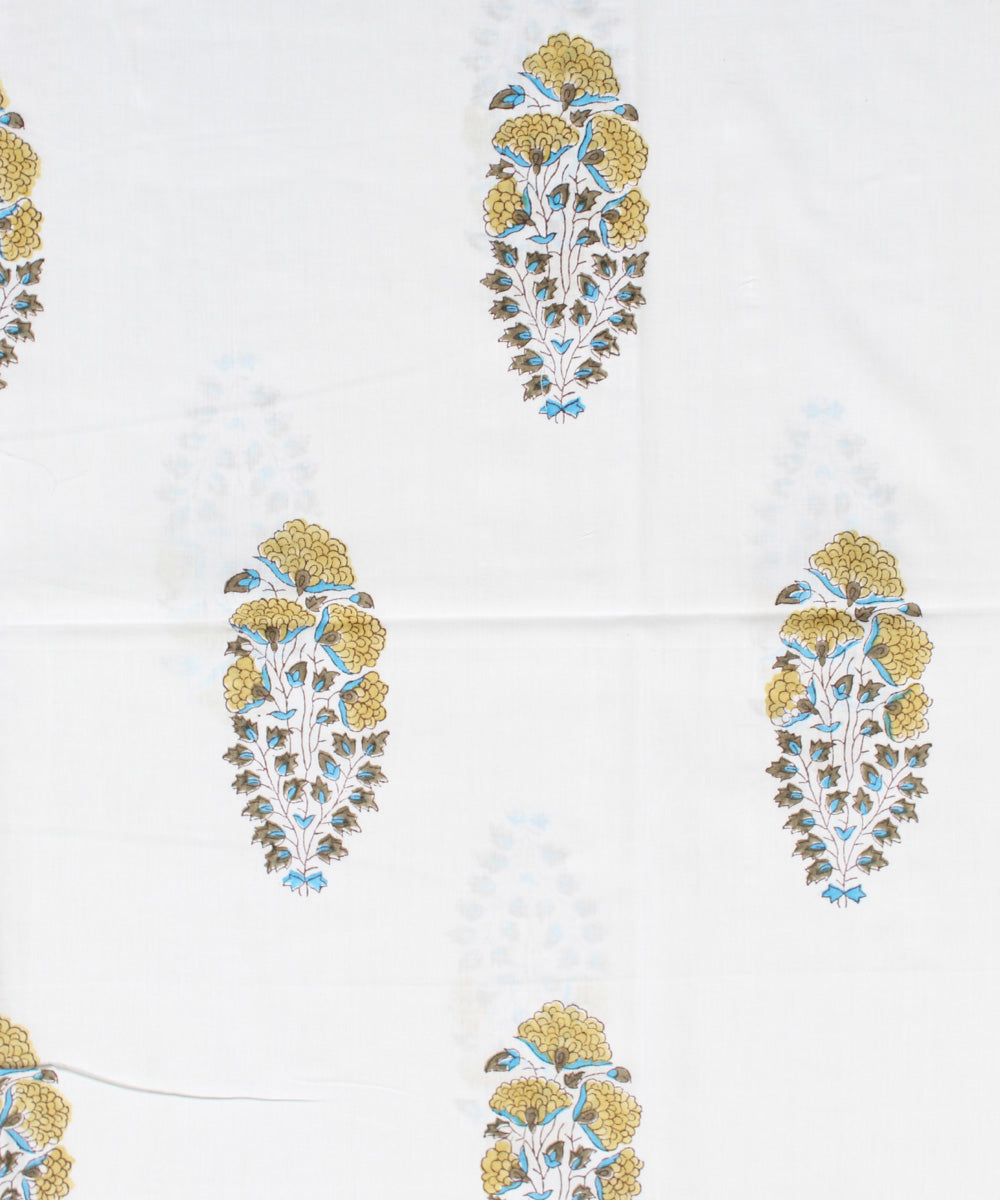 2.5m White hand block print cotton kurta cut piece