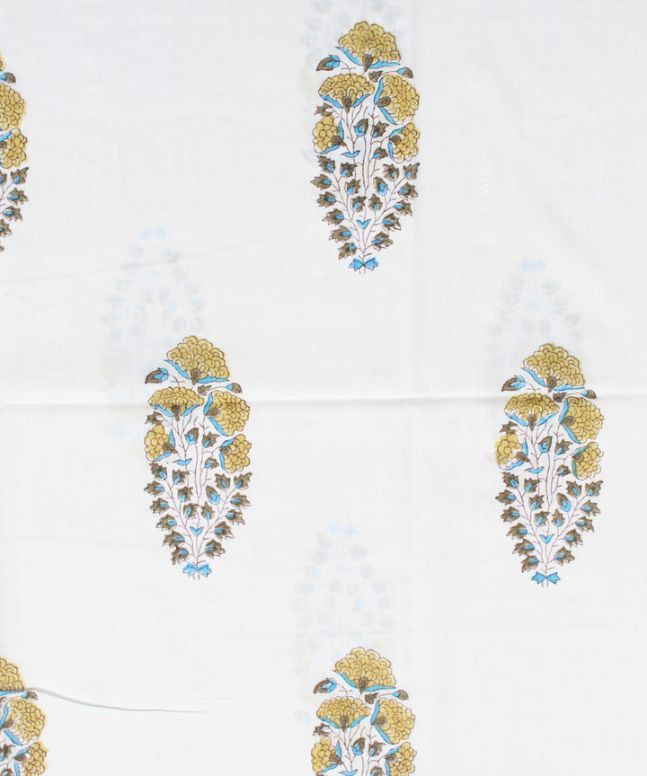 2.5m White hand block print cotton kurta cut piece