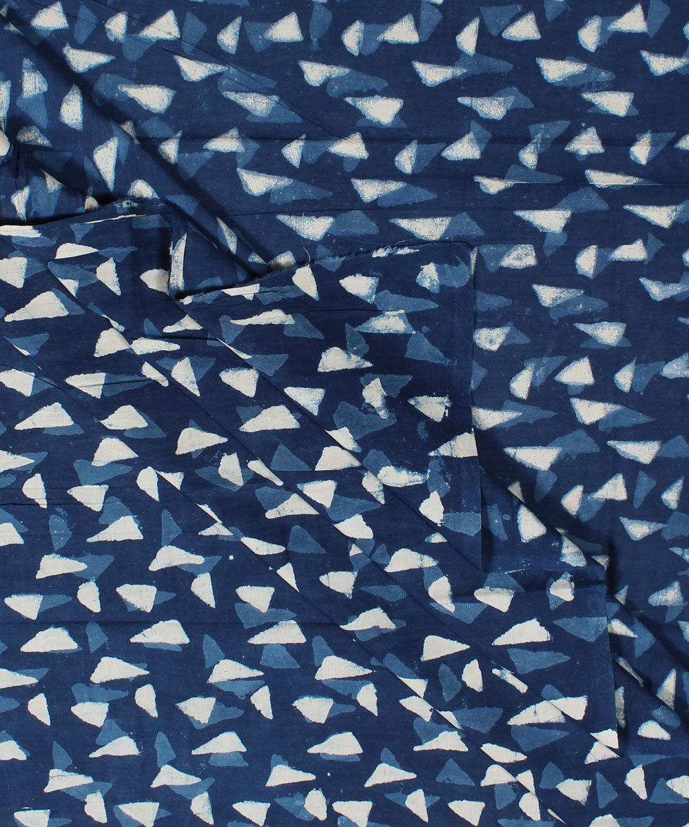 2.5m Indigo hand block printed cotton kurta cut piece