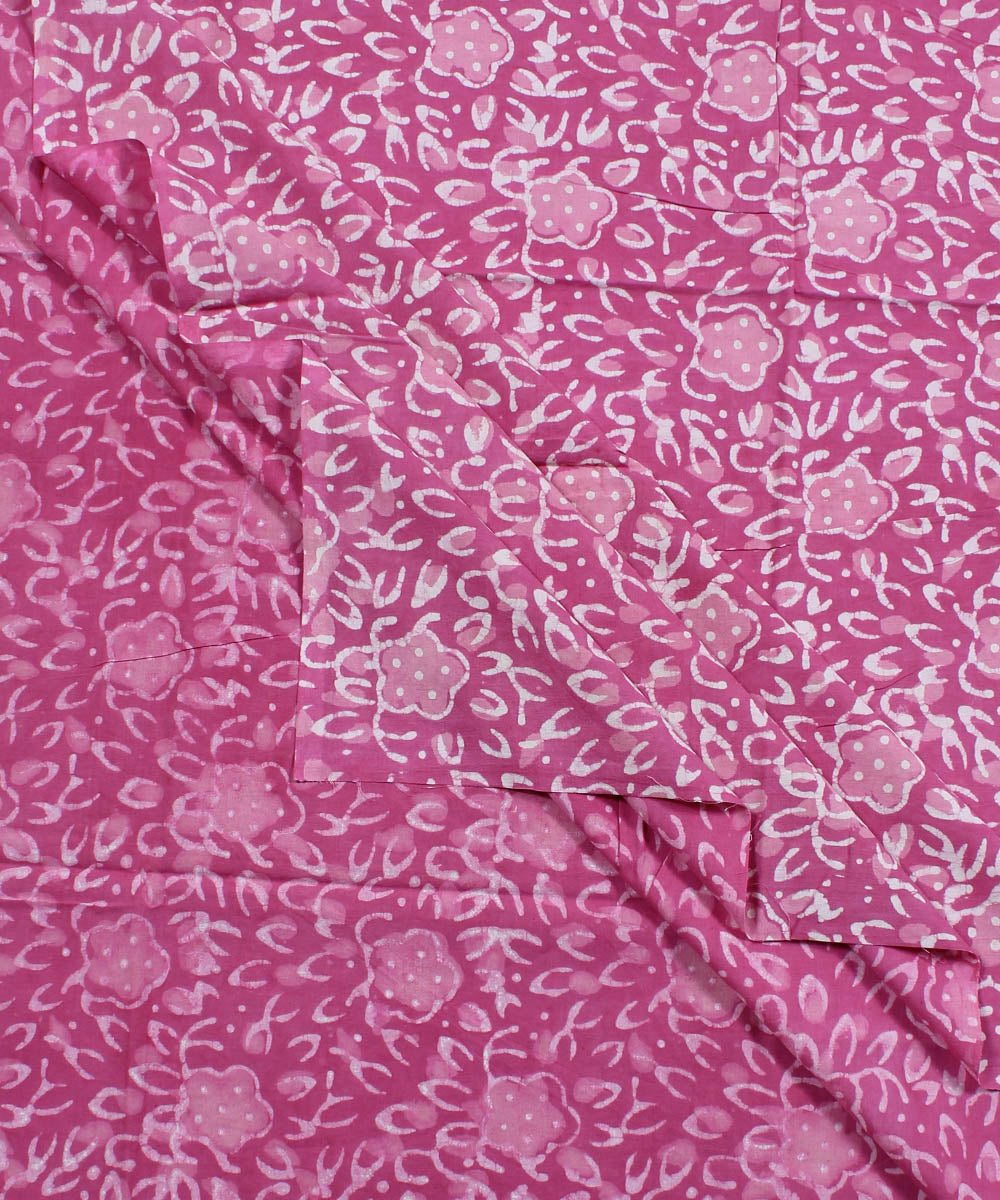 2.5m Pink white handblock print cotton kurta cut piece