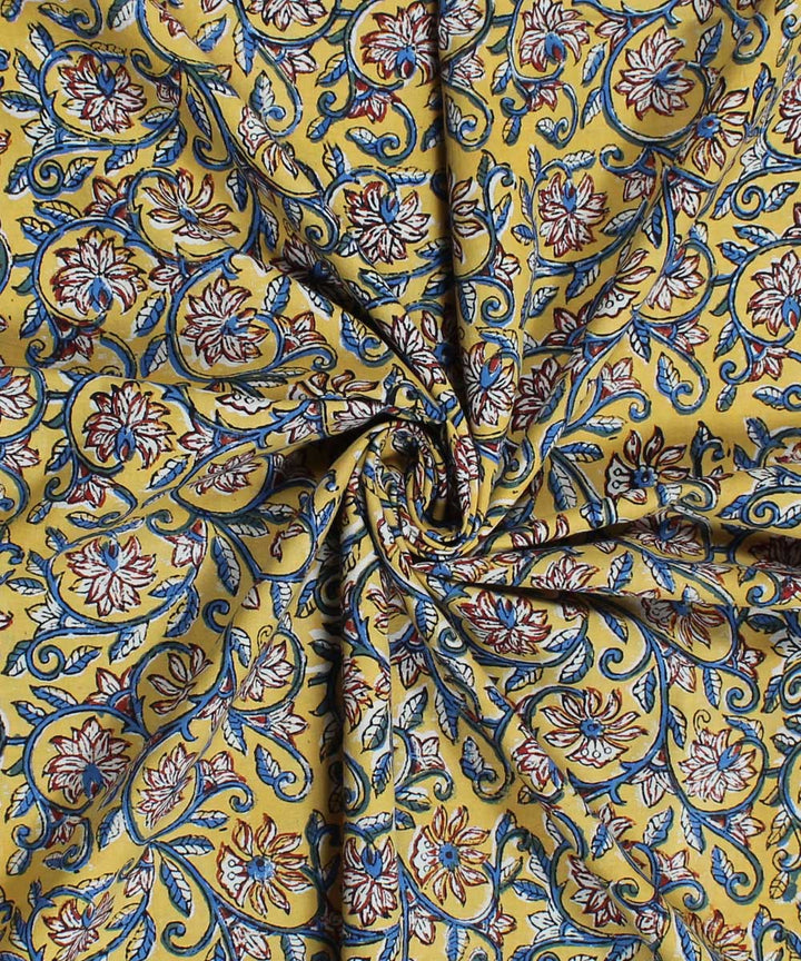 2.5m Yellow hand block print cotton kurta cut piece