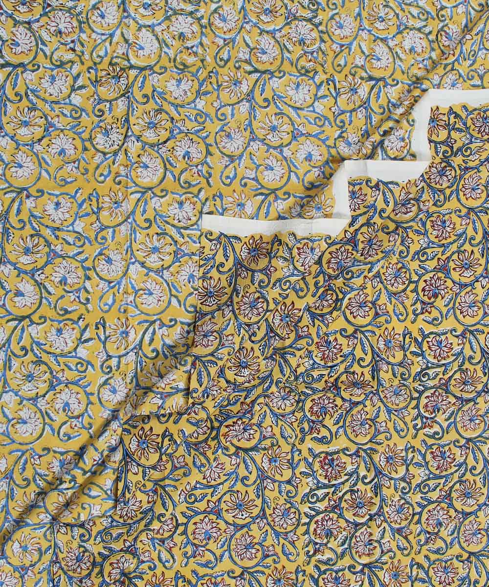 2.5m Yellow hand block print cotton kurta cut piece