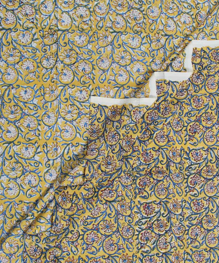 2.5m Yellow hand block print cotton kurta cut piece