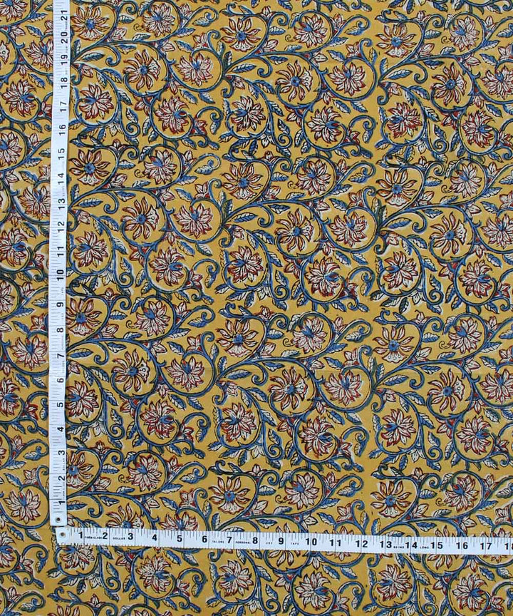 2.5m Yellow hand block print cotton kurta cut piece