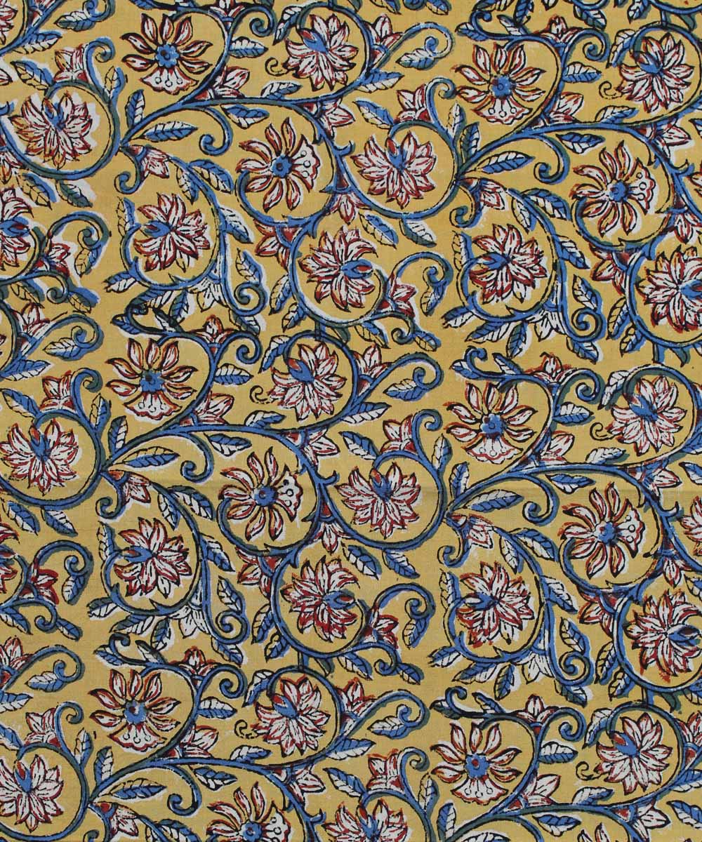2.5m Yellow hand block print cotton kurta cut piece