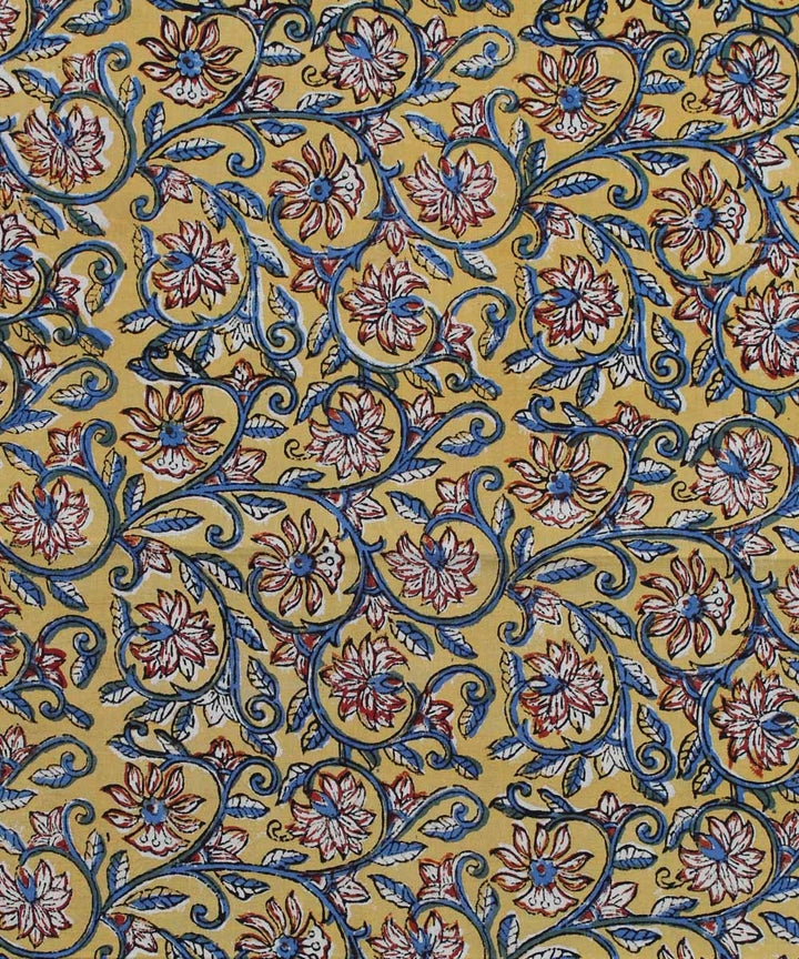 2.5m Yellow hand block print cotton kurta cut piece