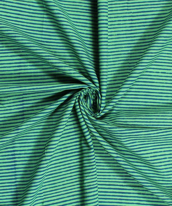 2.5m Green stripe handblock print cotton kurta cut piece