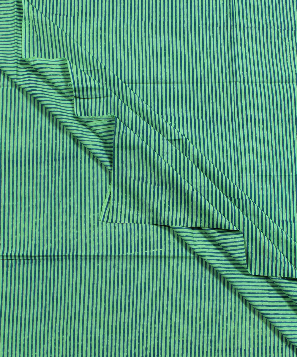 2.5m Green stripe handblock print cotton kurta cut piece