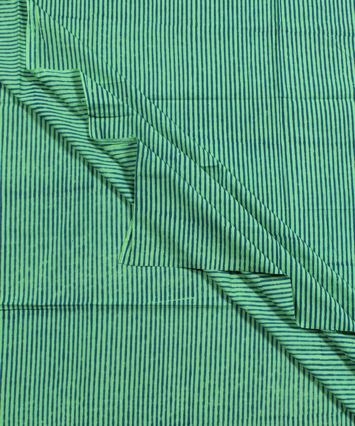 2.5m Green stripe handblock print cotton kurta cut piece