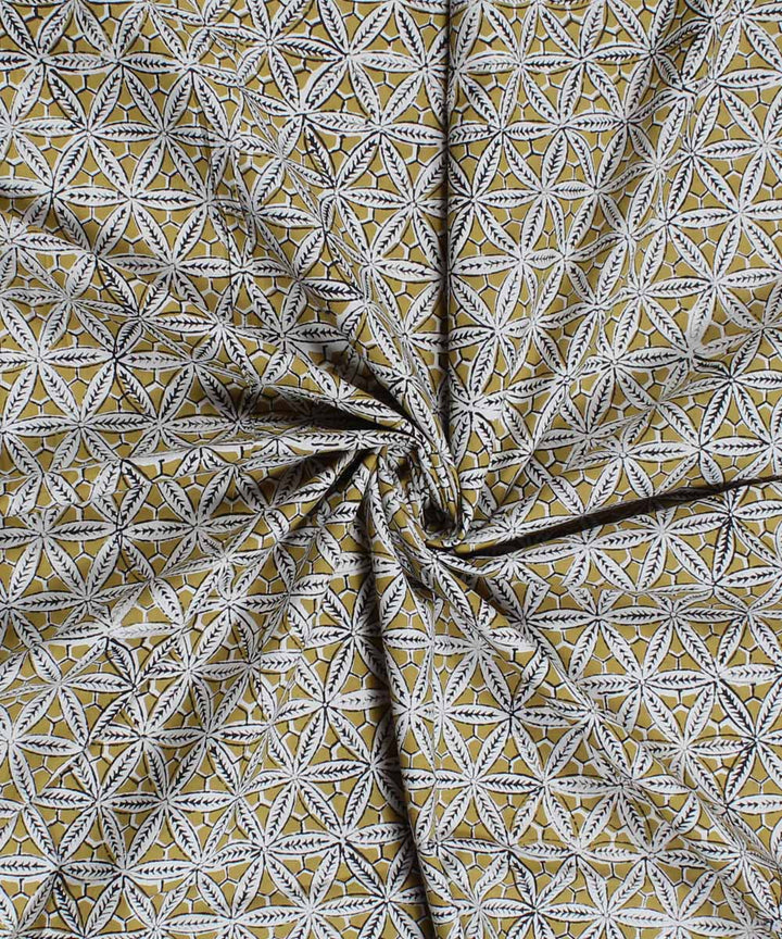 2.5m Olive green handblock print cotton kurta cut piece