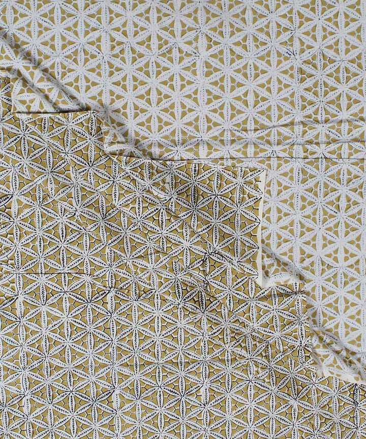 2.5m Olive green handblock print cotton kurta cut piece