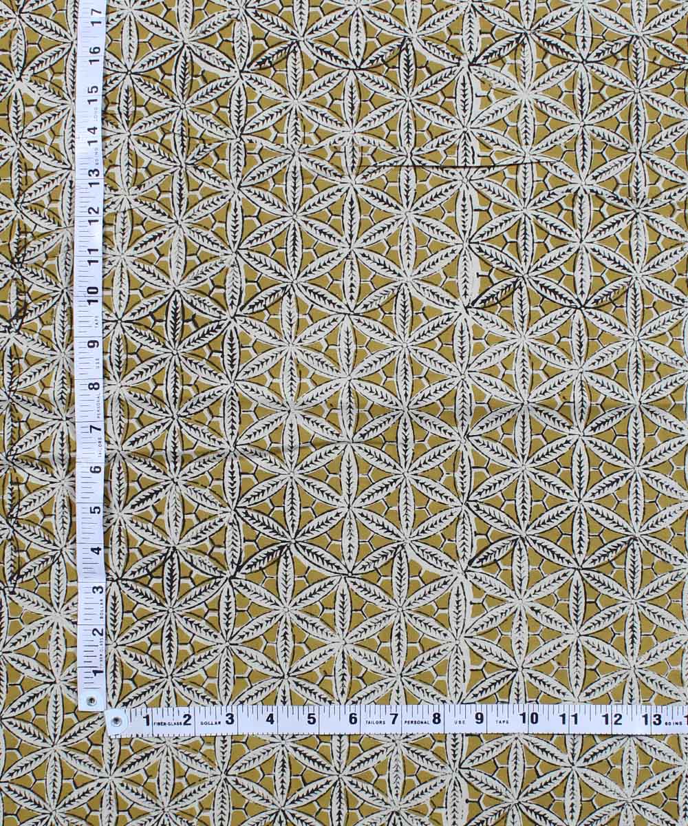 2.5m Olive green handblock print cotton kurta cut piece