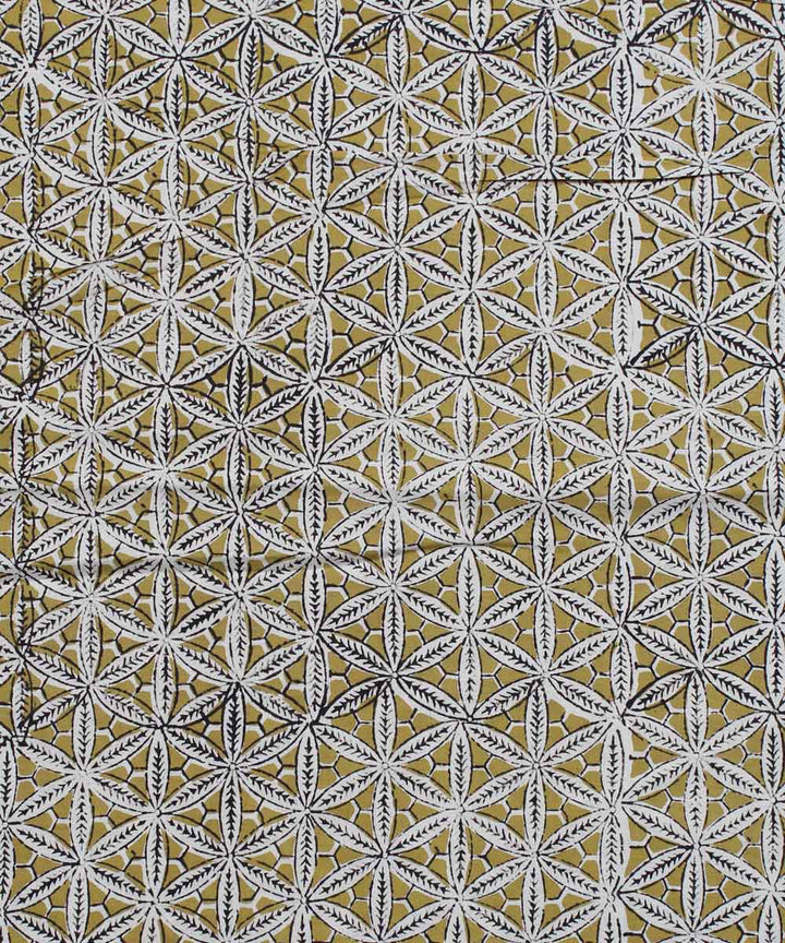 2.5m Olive green handblock print cotton kurta cut piece