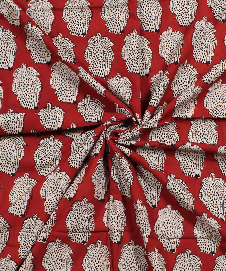 2.5m Red white handblock print cotton kurta cut piece