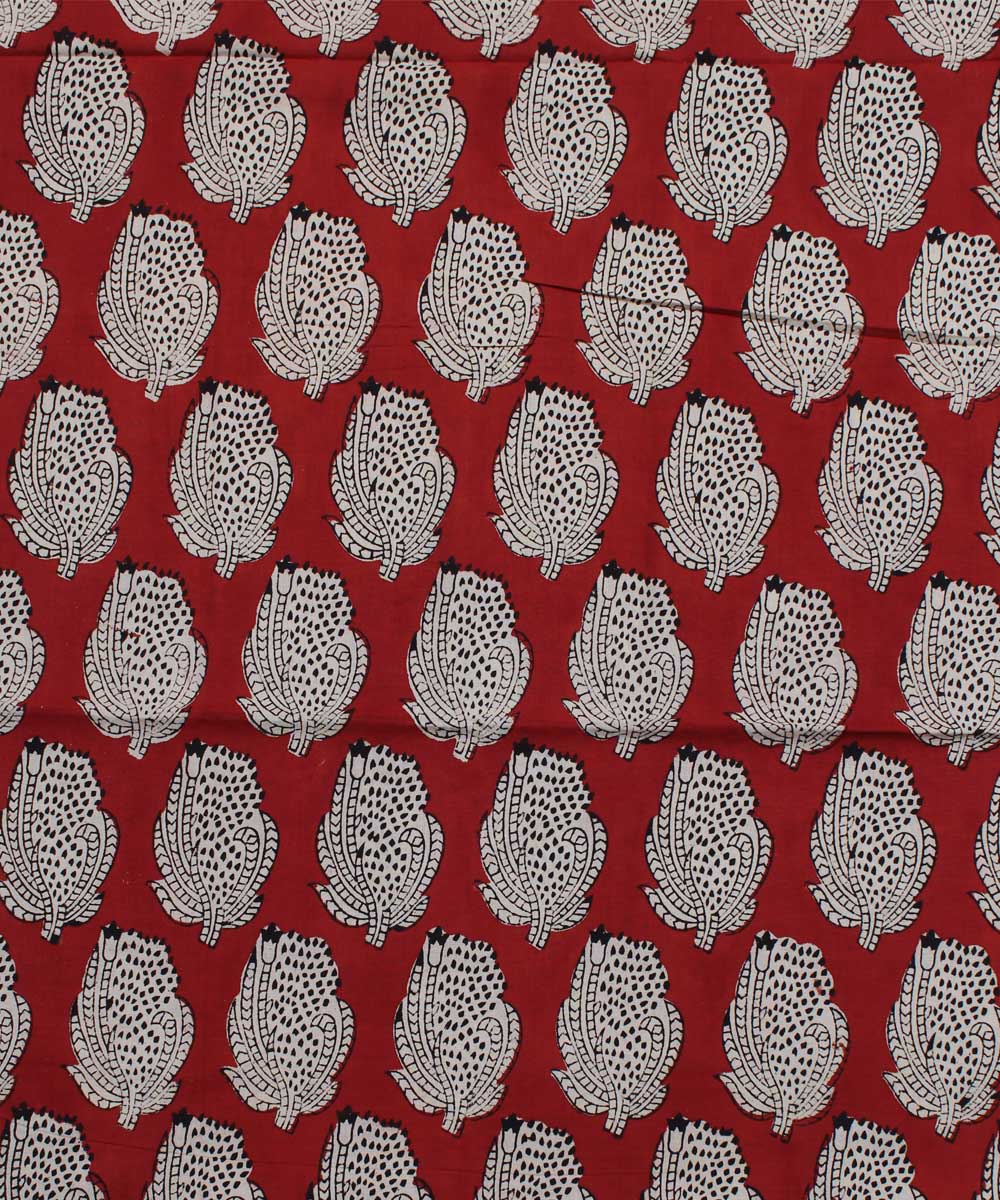 2.5m Red white handblock print cotton kurta cut piece