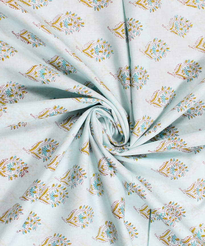 2.5m Light blue handblock print cotton kurta cut piece