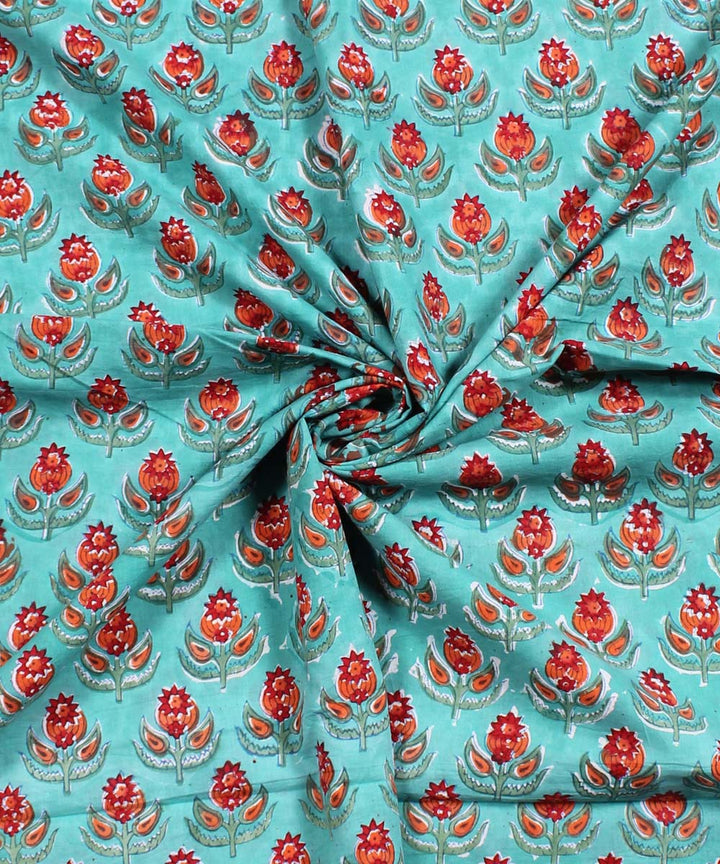 2.5m Turquoise blue red handblock print cotton kurta material