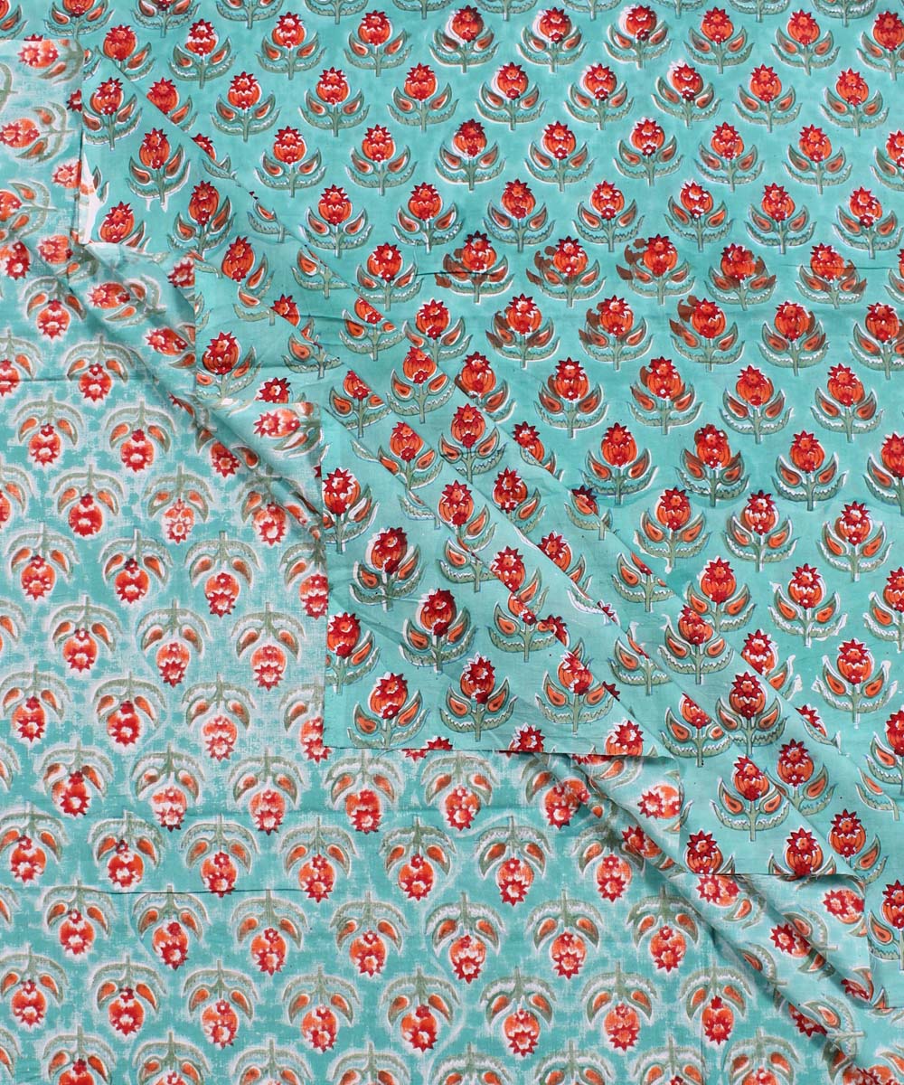 2.5m Turquoise blue red handblock print cotton kurta material