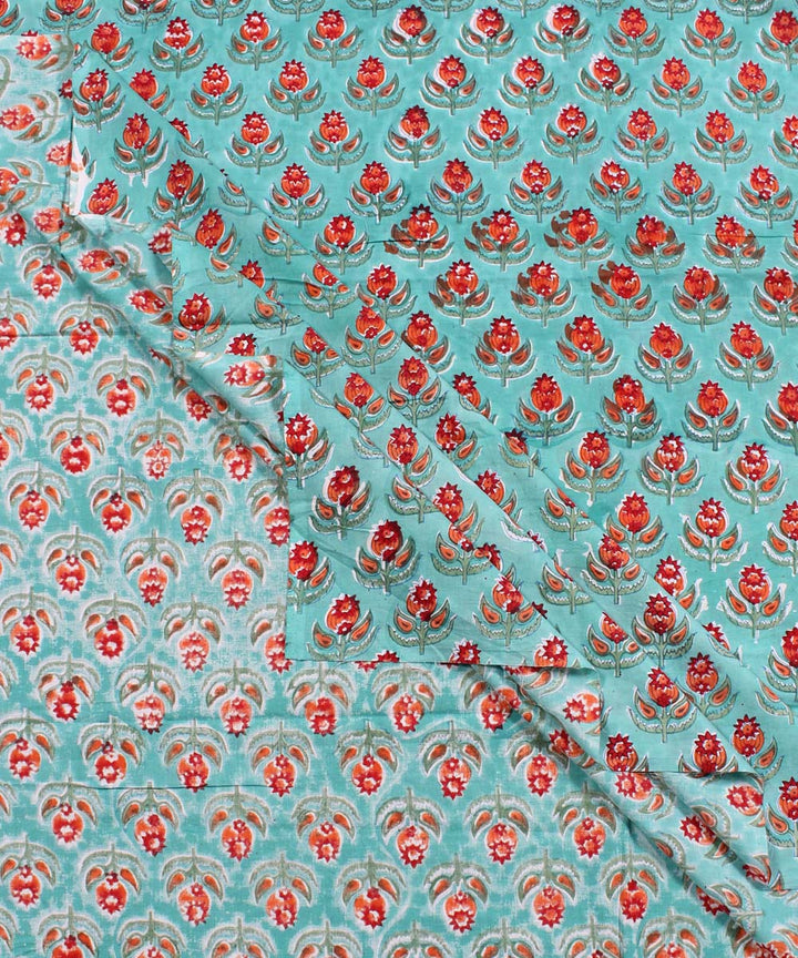 2.5m Turquoise blue red handblock print cotton kurta material