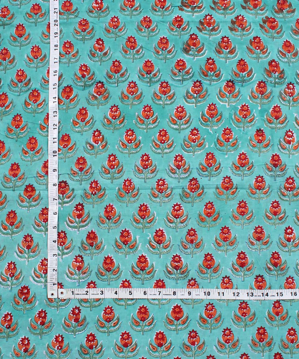 2.5m Turquoise blue red handblock print cotton kurta material