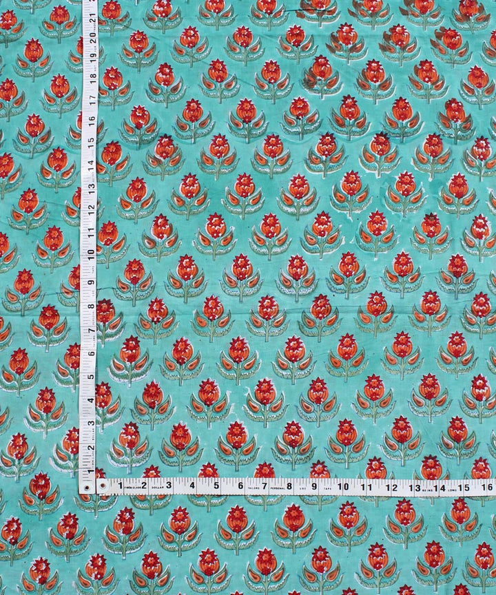 2.5m Turquoise blue red handblock print cotton kurta material
