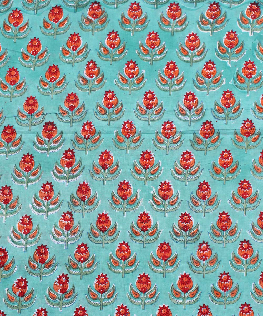 2.5m Turquoise blue red handblock print cotton kurta material