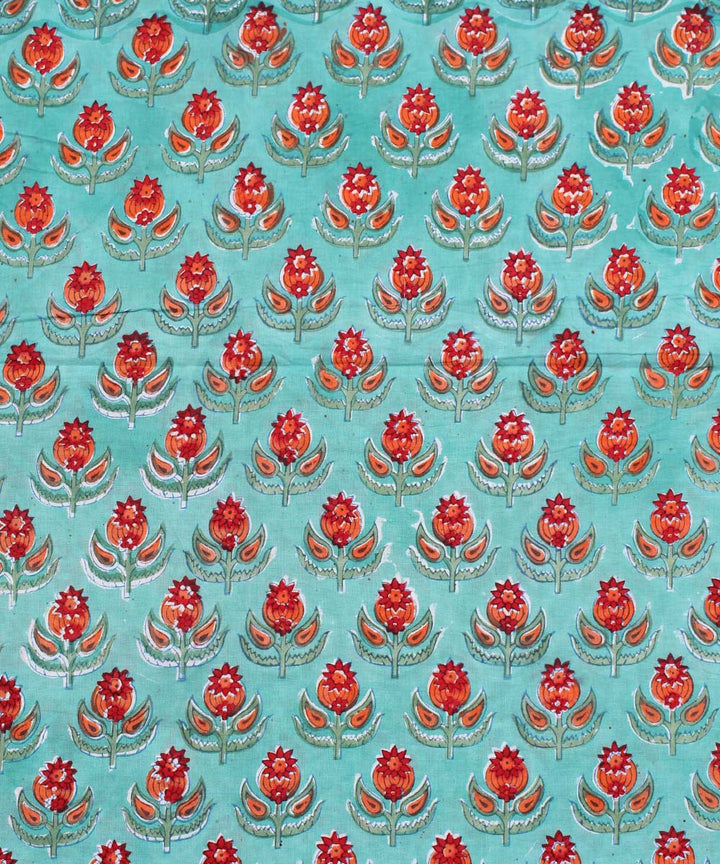 2.5m Turquoise blue red handblock print cotton kurta material