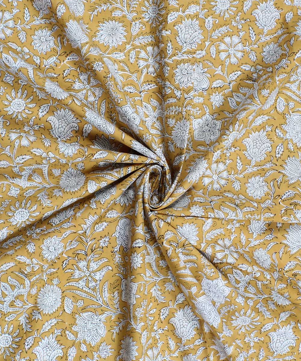 2.5m Mustard white handblock print cotton kurta material