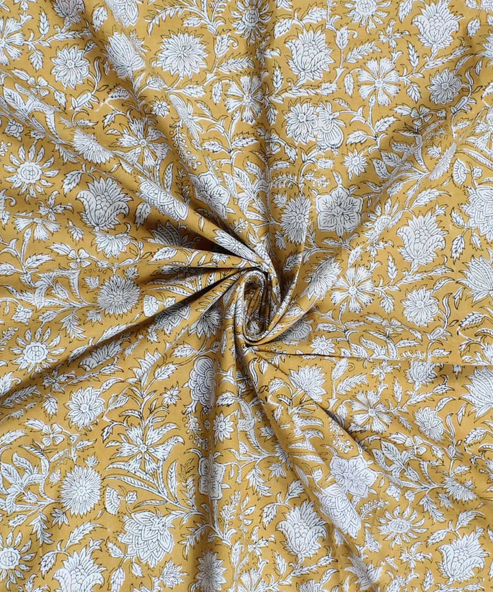 2.5m Mustard white handblock print cotton kurta material