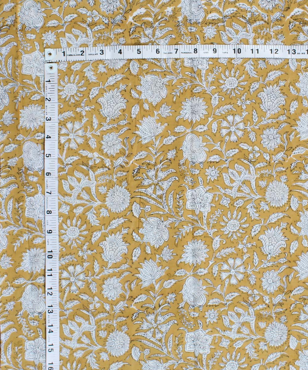2.5m Mustard white handblock print cotton kurta material