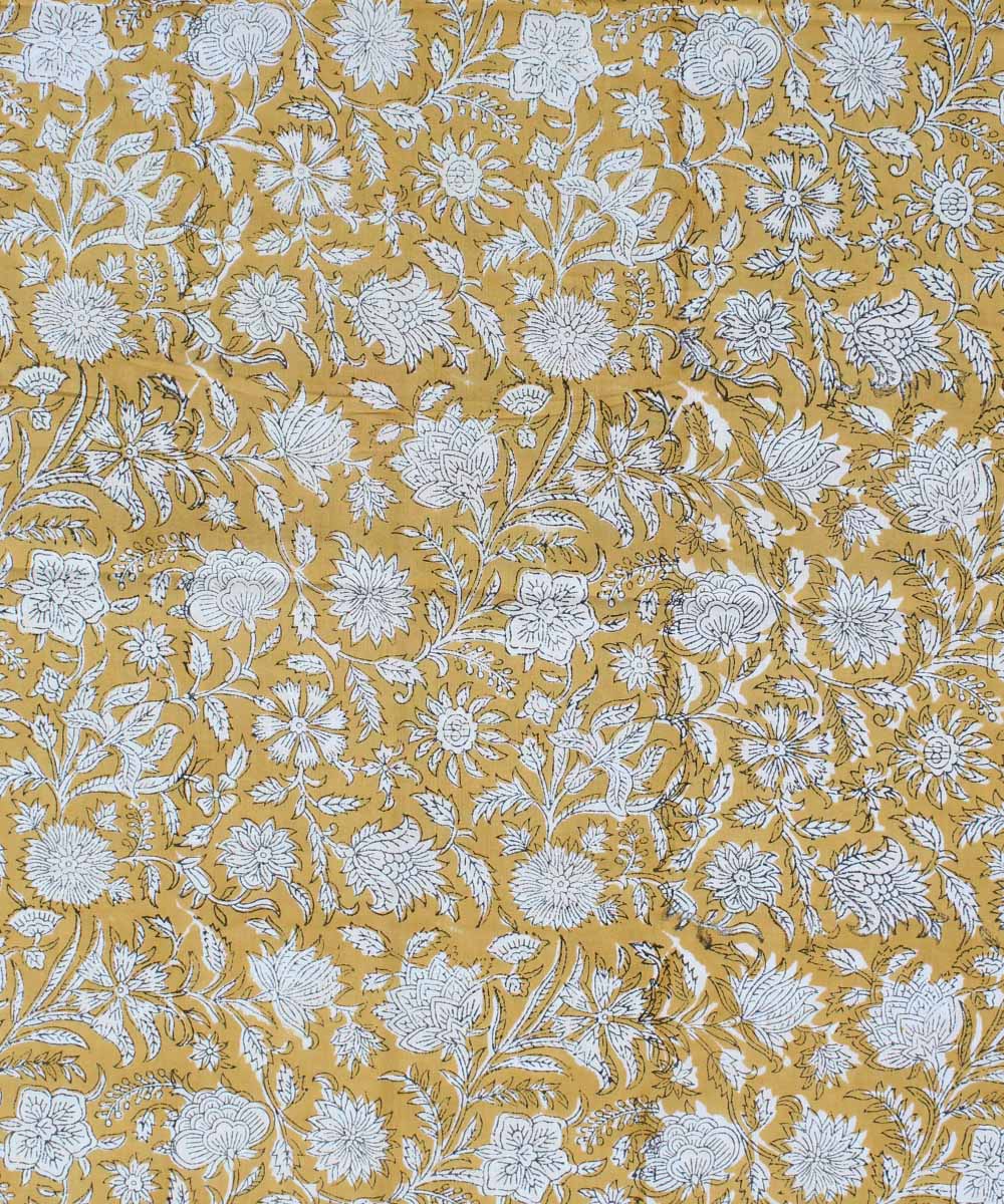 2.5m Mustard white handblock print cotton kurta material