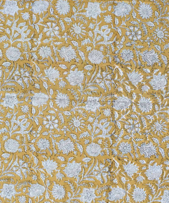 2.5m Mustard white handblock print cotton kurta material