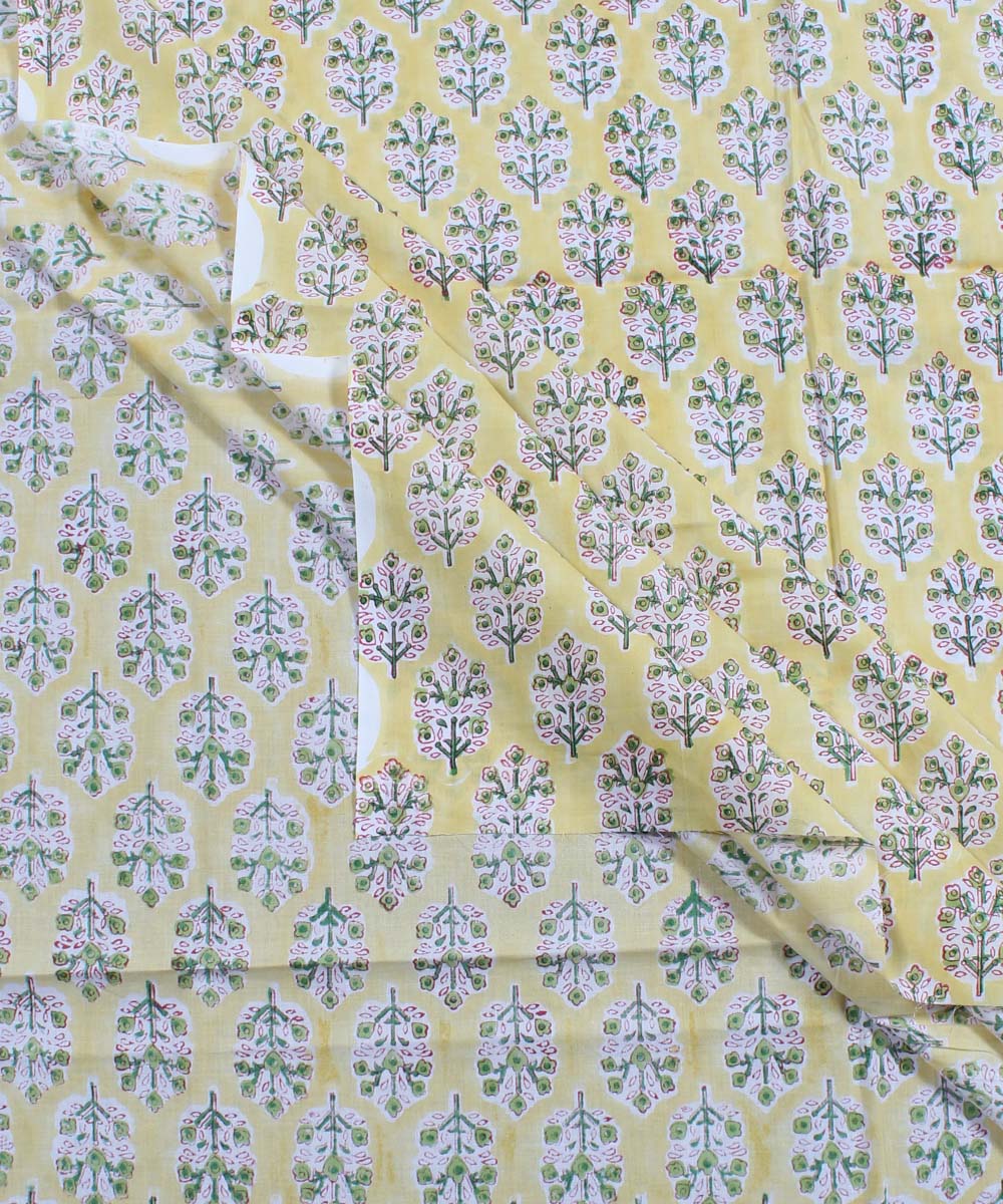 2.5m Yellow handblock print cotton kurta material