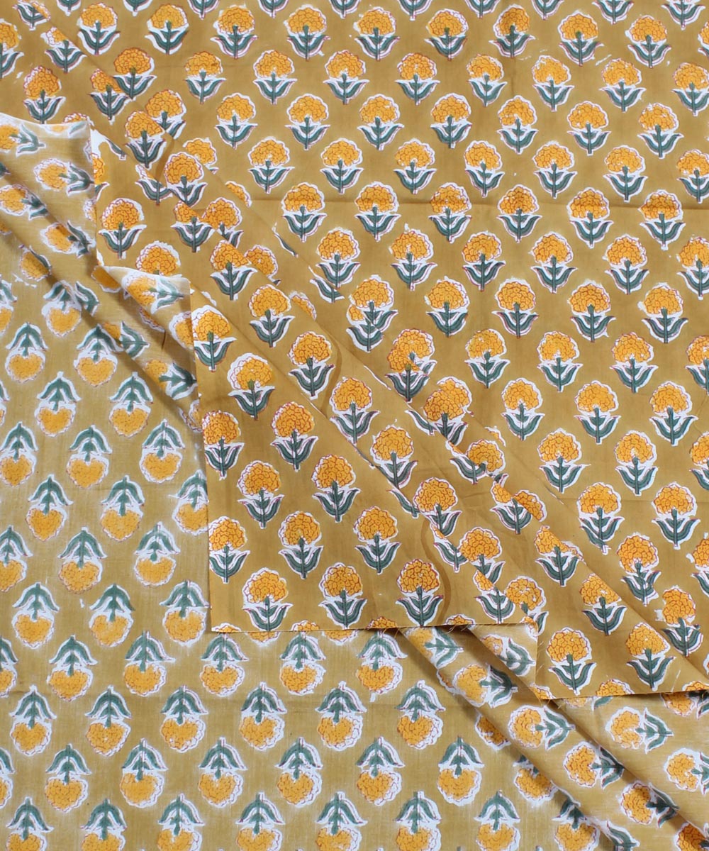 2.5m Mustard yellow handblock print cotton kurta material