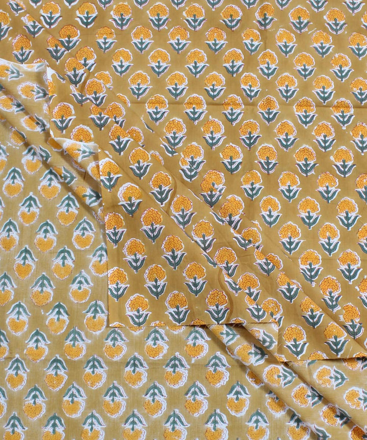 2.5m Mustard yellow handblock print cotton kurta material