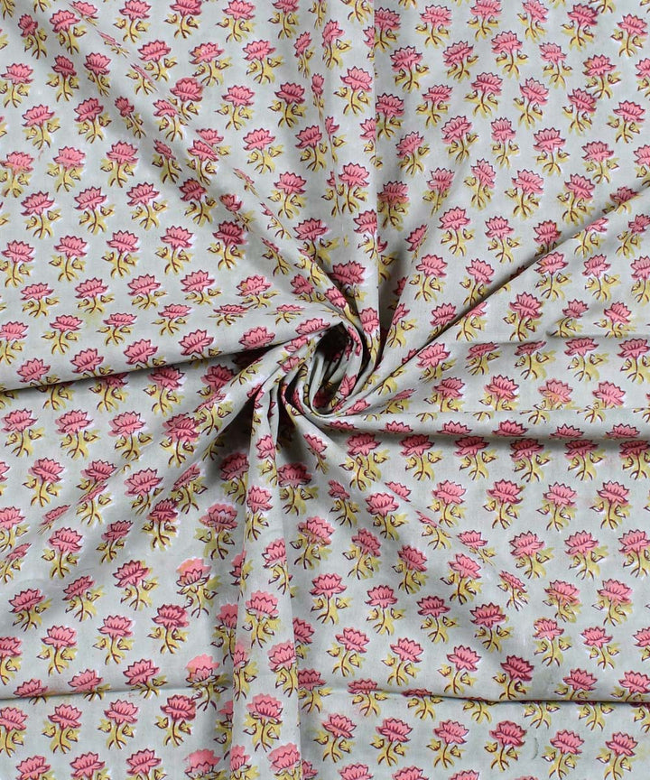 2.5m Light blue pink handblock print cotton kurta material