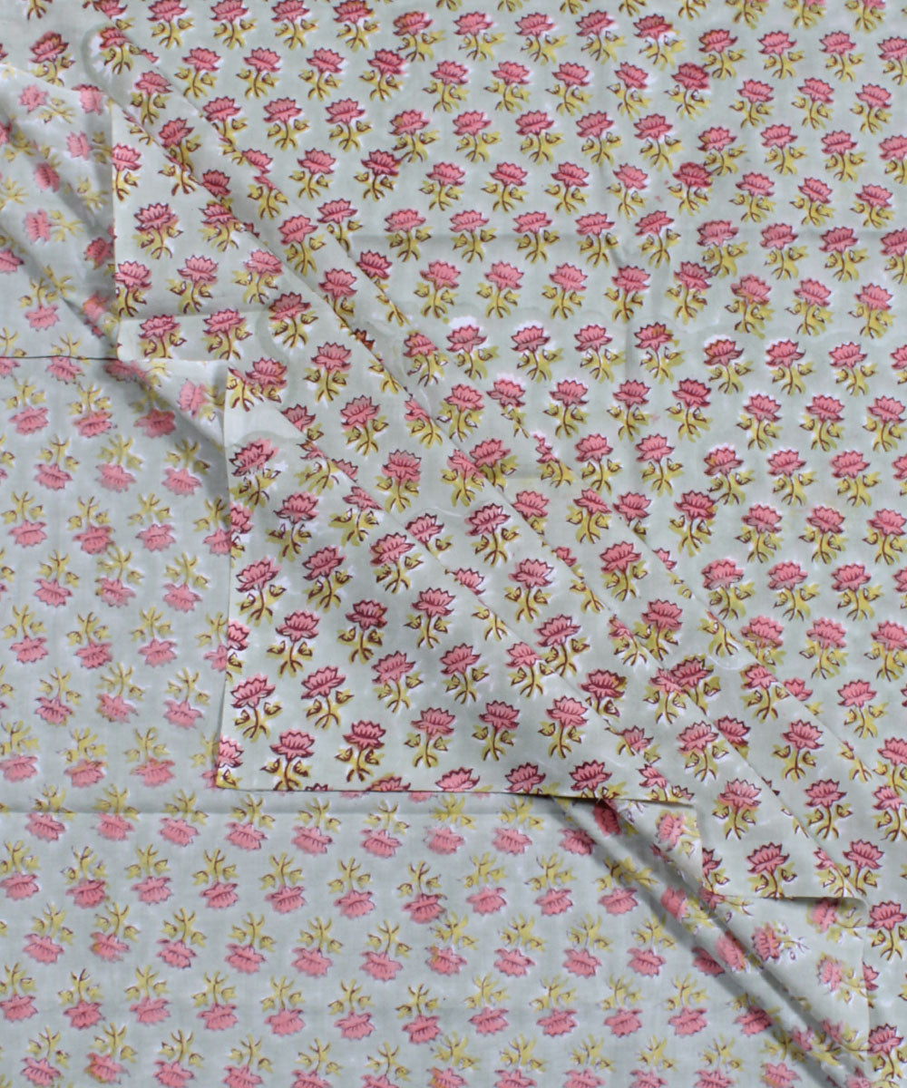 2.5m Light blue pink handblock print cotton kurta material