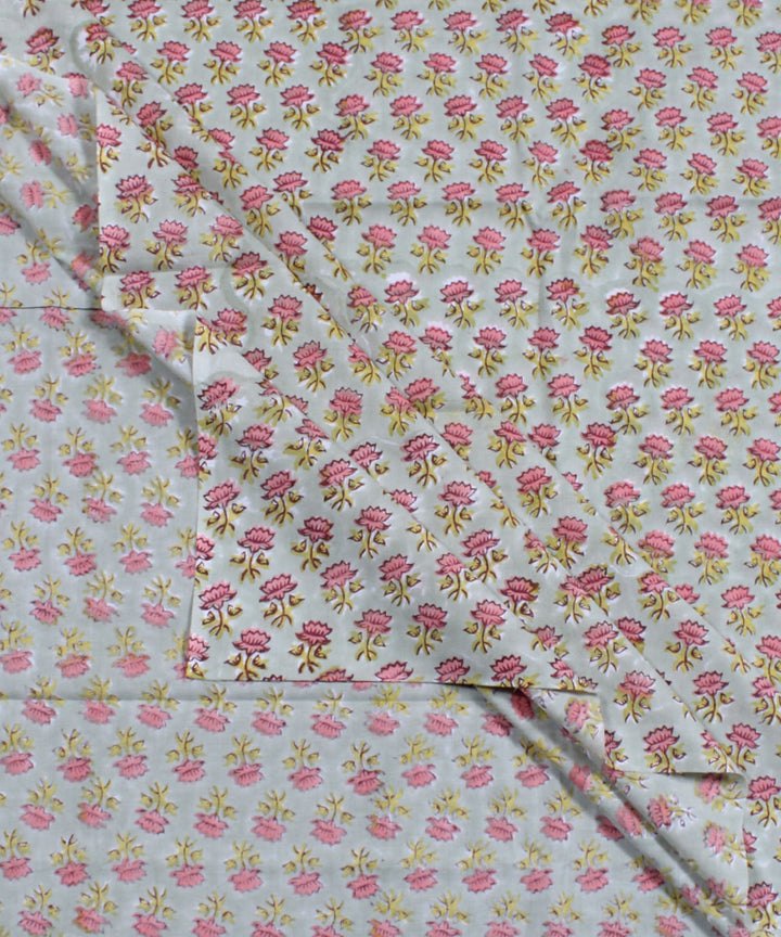 2.5m Light blue pink handblock print cotton kurta material
