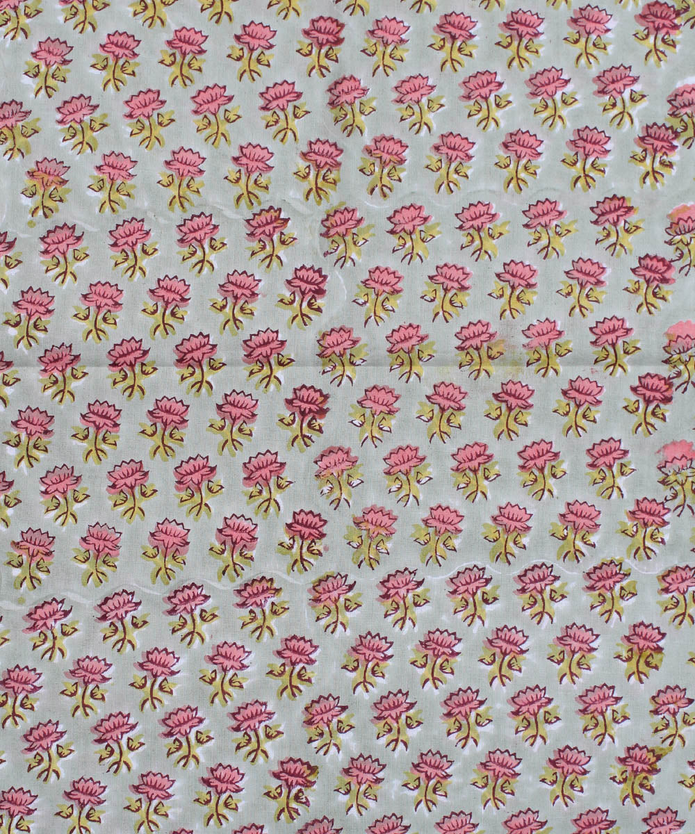 2.5m Light blue pink handblock print cotton kurta material